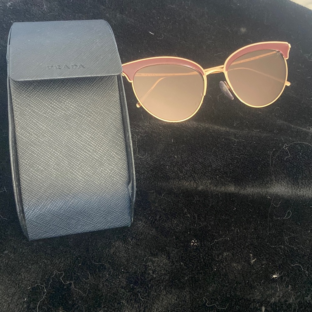 PRADA Rust Red and Gold Cat Eye Sunglasses